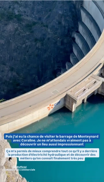 Story de Clara Pichon montrant le barrage de Monteynard et son commentaire de visite.