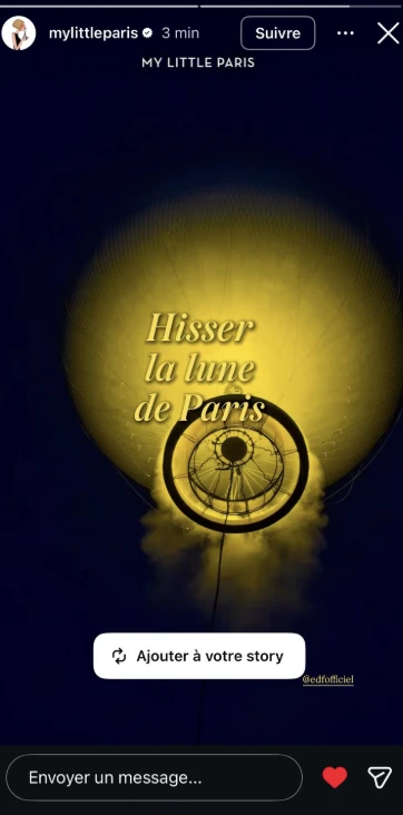 Story My Little Paris montrant la Vasque de nuit, avec le texte « Hisser la lune de Paris ».